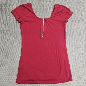 Guess Red Short Sleeve Top With Zipper, 95% Cotton, Small